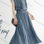 Wholesale Women's Casual Collared Button Front Cap Sleeve Plain Pleated Maxi Dress JJD9019 preview