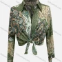 Wholesale Women's Vintage Lapel Folkloric Print Crop Shirt preview