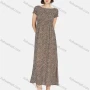 Wholesale Women's Casual Short Sleeve Bateau Neck Allover Print Split Side Midi Dress preview