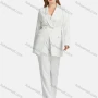 Wholesale Women's Formal Long Sleeve Button Front Belted Plain Suit Jackets 2-piece Set preview