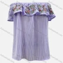 Wholesale Women's Casual Striped Floral Embroidery Off Shoulder Blouse preview