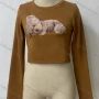 Wholesale Women's Casual Bear Pattern Round Neck Long Sleeve Crop Tee preview