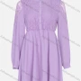 Wholesale Women's Casual Plain Guipure Lace Button Front Stand Collar Long Sleeve Ruffle Hem Short Dress preview