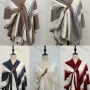 Wholesale Women's Casual Striped Pullover Belted Mid Length Cape preview