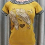 Wholesale Women's Casual Rhinestone Appliques Retro Grain Trim Short Sleeve Rib Knit Tee preview