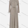 Wholesale Women's Casual Plain Ruffle Neck Button Front Ruffle Trim Long Sleeve Ruffle Hem Maxi Dress With Belt preview