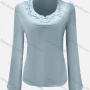 Wholesale Women's Casual Plain Notched Neck Pearl Decor Long Sleeve Blouse preview