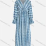 Wholesale Women's Casual Striped Paisley Print V Neck Shirred Tie Front Poet Sleeve Maxi Dress preview