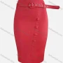 Wholesale Women's Elegant Plain Button Front Pencil Skirt With Belt preview