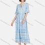 Wholesale Women's Boho Short Sleeve Tie Front Drawstring Ruffle Hem Retro Print Midi Dress preview
