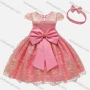 Wholesale Girls Lovely Lace Cap Sleeve Bow-knot Appliques Mesh Flower Girl Dress Wtih Bow Headband preview