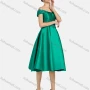 Wholesale Women's Elegant Off Shoulder Appliques Pearl Decor Knee Length Plain Evening Dress 8376# preview