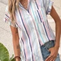 Wholesale Women's Rolled Sleeve Striped Pocket Curved Hem Casual Shirt preview
