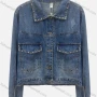 Wholesale Women's Fashion Collared Long Sleeve Button Down Rhinestone & Pearl Decor Crop Denim Jacket preview