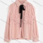 Wholesale Women's Causal Plain Collared Long Sleeve Mesh Swiss Dot Button Down Shirt With Tie preview