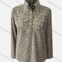 Wholesale Women's Causal Embroidered Collared Long Sleeve Button Decor Rhinestone Plain Blouse preview