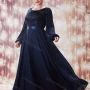 Wholesale Women's Elegant Crew Neck Long Sleeve Embroidered Plain Evening Dress preview