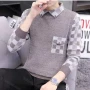 Wholesale Men's Casual Checkerboard Print Turn-down Collar 3/4 Sleeve Sweater preview