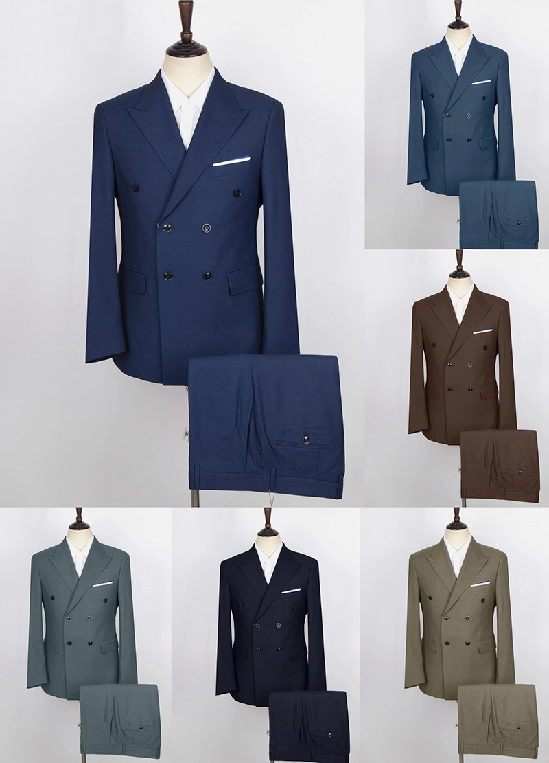 Wholesale Men's Business Plain Double Breasted Flap Pockets Suits