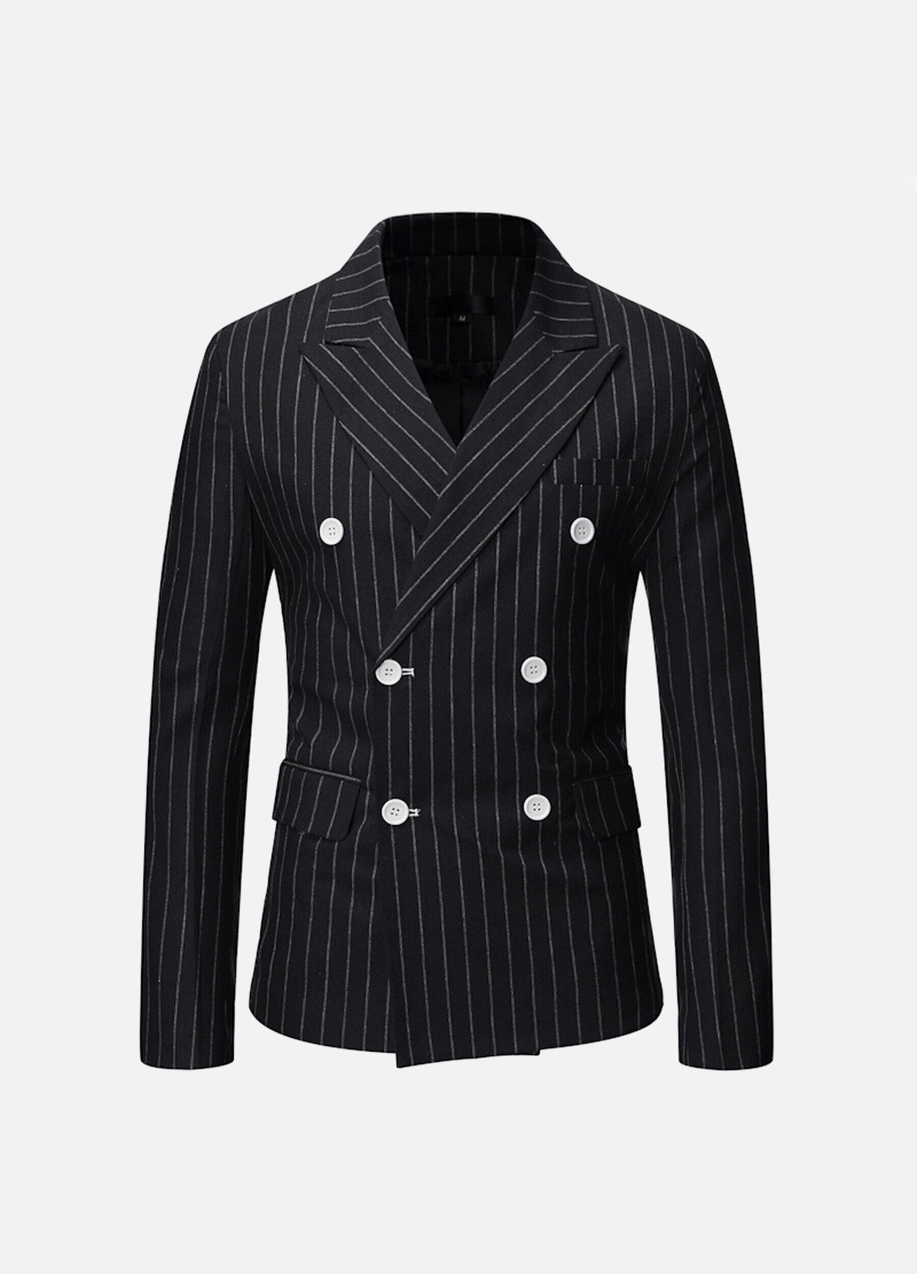 Men's Formal & Casual Striped Double Breasted Lapel Patch Pocket Suit Jacket